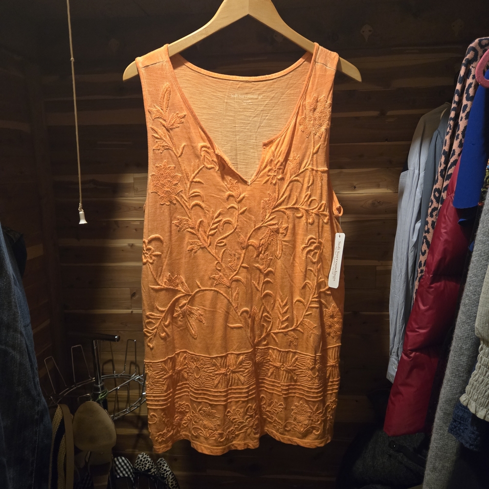 Soft Surroundings Orange Embroidered Tank Top